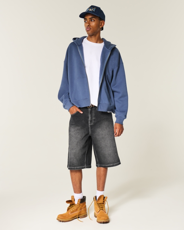 Super Baggy Denim Shorts, Black Wash view 1