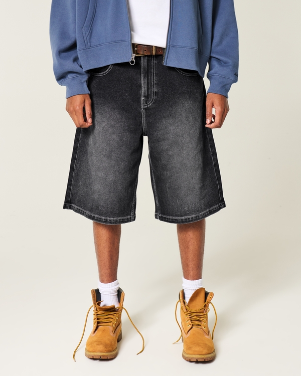 Super Baggy Denim Shorts, Black Wash view 2