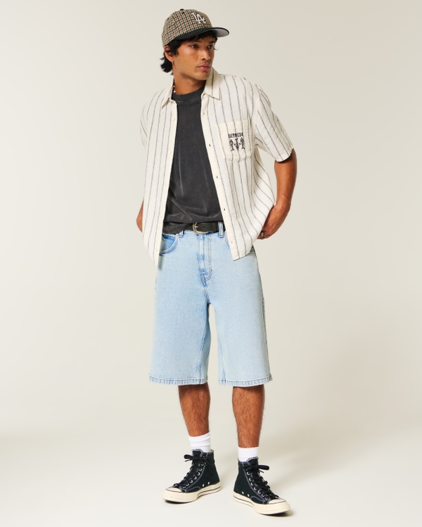 Light Wash Super Baggy Denim Shorts, Light Wash view 1