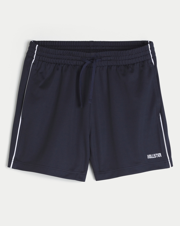 Mid-Thigh Knit Logo Soccer Shorts, Navy view 1