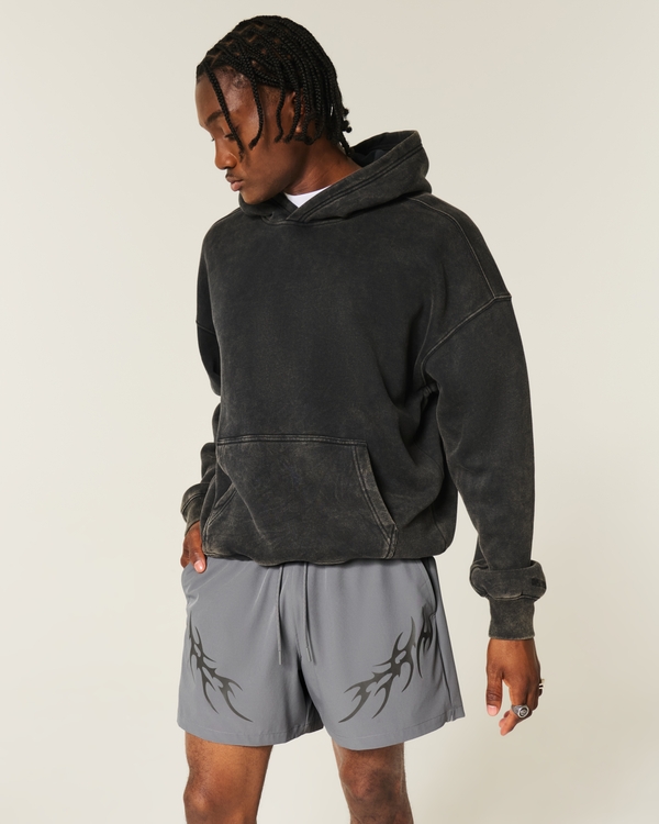 Mid-Thigh Graphic Active Shorts, Dark Gray view 1