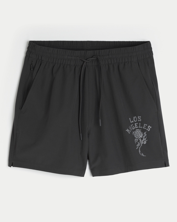 Mid-Thigh Graphic Active Shorts, Black view 1