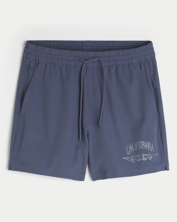 Mid-Thigh Graphic Active Shorts, Slate Blue view 1