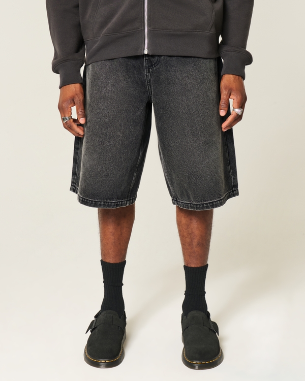 Star Graphic Super Baggy Denim Shorts, Washed Black Destroy view 2