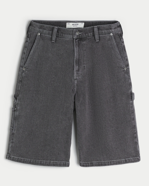Flame Graphic Super Baggy Denim Painter Shorts, Washed Black view 1