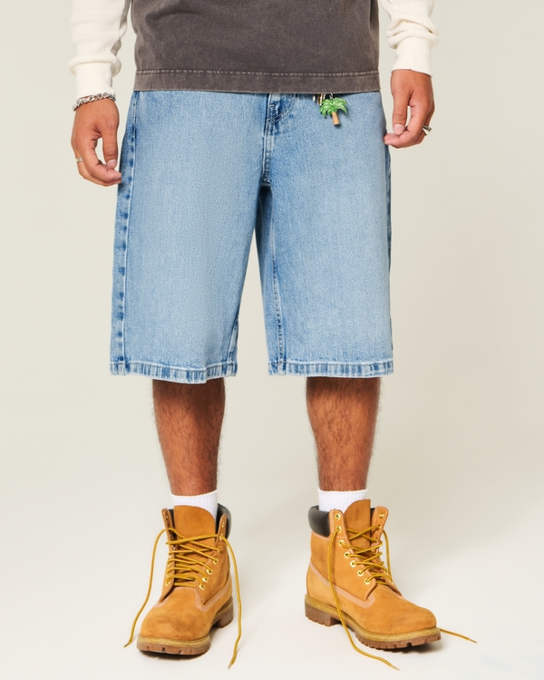 Skull Graphic Super Baggy Denim Shorts, Light view 2