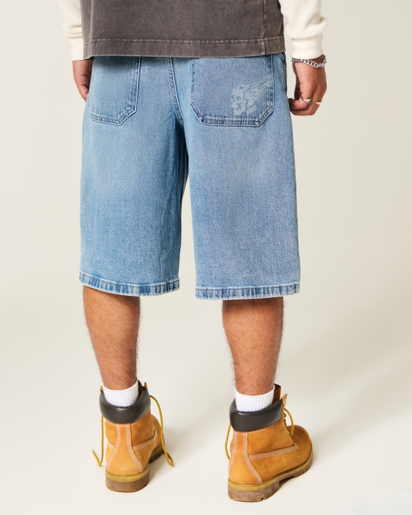 Skull Graphic Super Baggy Denim Shorts