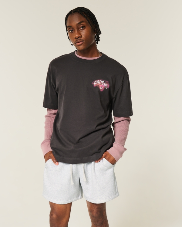 Mid-Thigh Fleece Shorts, Light Heather Gray view 1