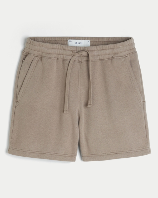 Mid-Thigh Fleece Shorts, Light Brown view 1