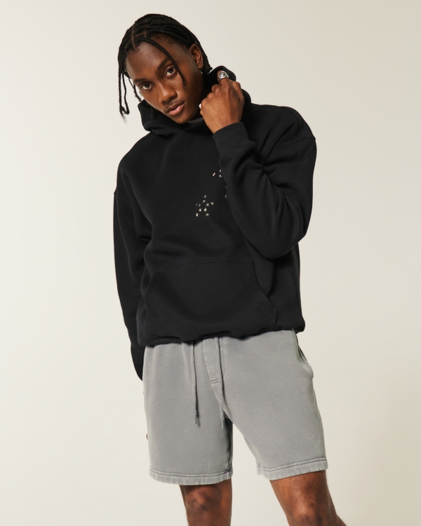 Above-the-Knee Baggy Fleece Shorts, Washed Dark Gray view 1