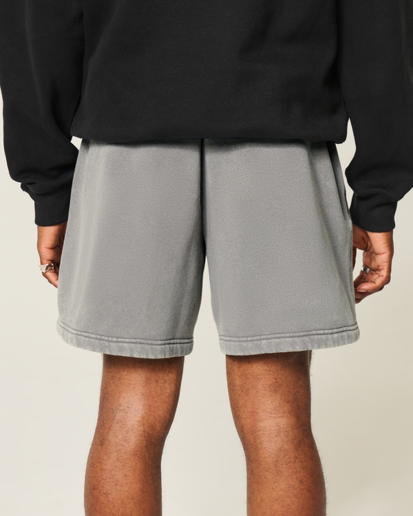 Above-the-Knee Baggy Fleece Shorts, Washed Dark Gray view 2