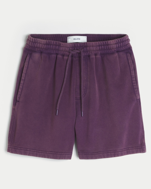Above-the-Knee Baggy Fleece Shorts, Washed Deep Purple view 1