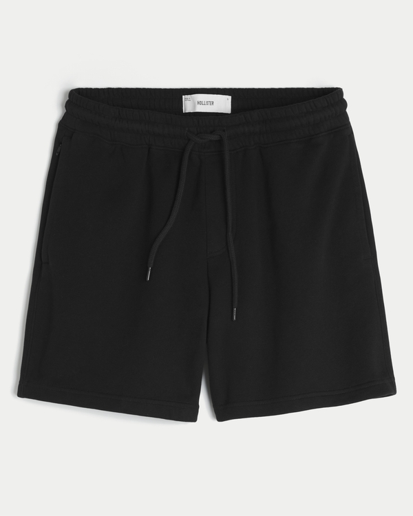 Above-the-Knee Baggy Fleece Shorts, Black view 1