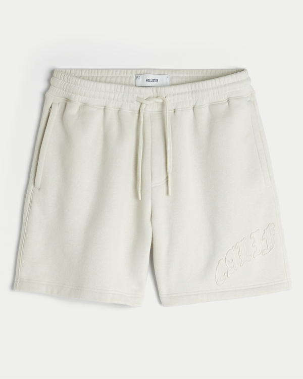Above-the-Knee Calif Graphic Baggy Fleece Shorts, Cream view 1