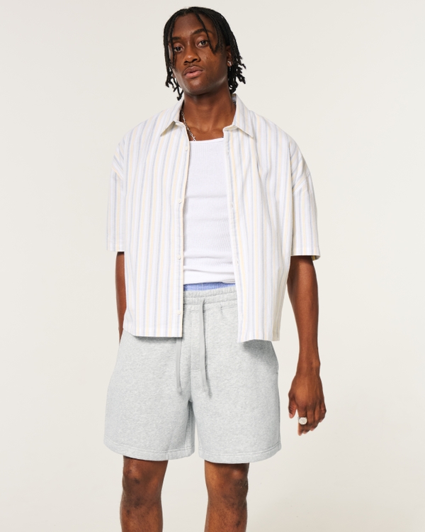 Above-the-Knee Baggy Fleece Shorts, Heather Gray view 1