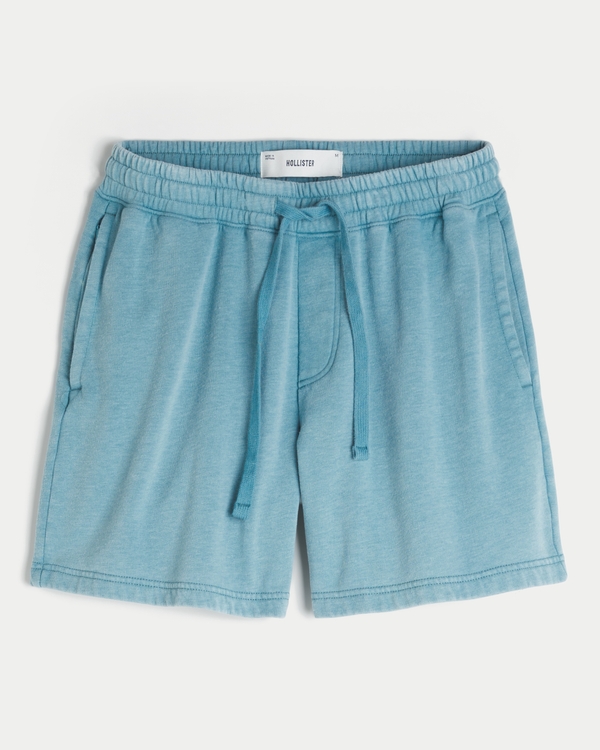 Above-the-Knee Baggy Fleece Shorts, Washed Gray Blue view 1