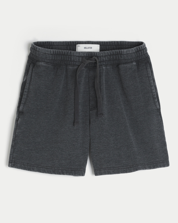 Above-the-Knee Baggy Fleece Shorts, Washed Black view 1