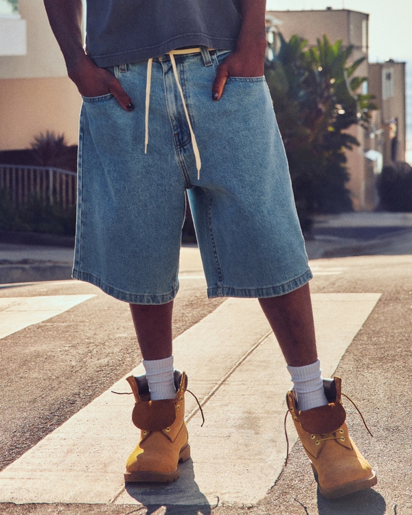 Medium Wash Baggy Jean Shorts, Medium view 1