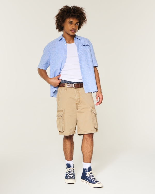 Khaki Baggy Cargo Shorts, Khaki view 1