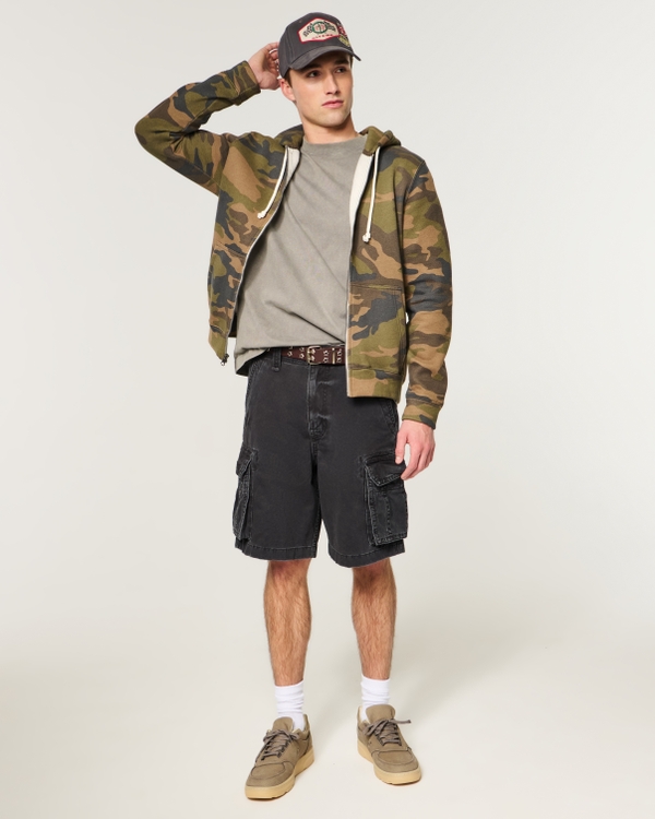 Black Baggy Cargo Shorts, Black view 1