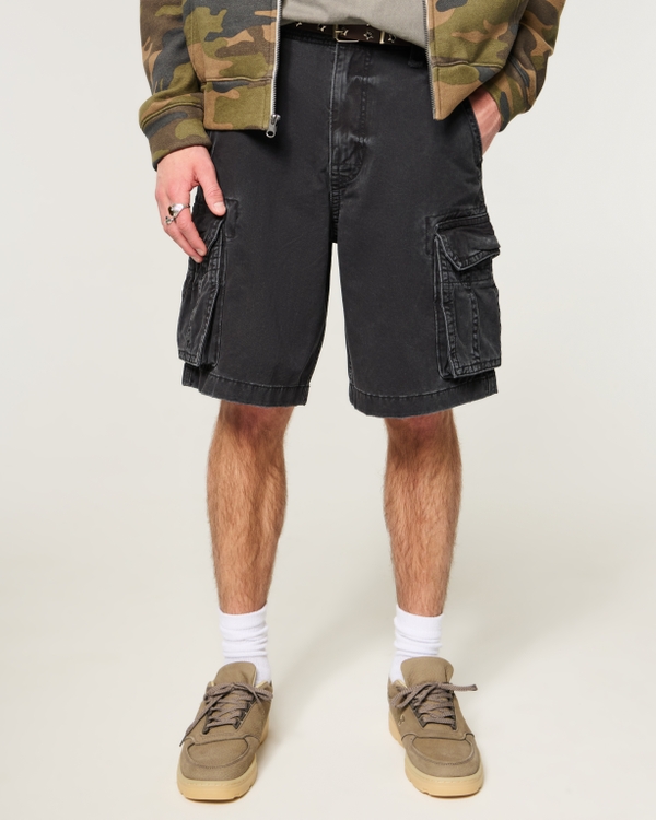 Black Baggy Cargo Shorts, Black view 2