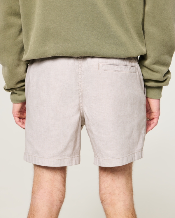 Mid-Thigh Linen-Blend Pull-On Shorts, Heather Cream view 2