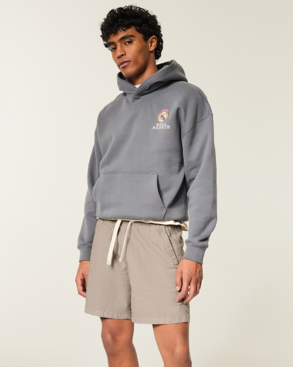 Mid-Thigh Linen-Blend Pull-On Shorts, Heather Brown view 1