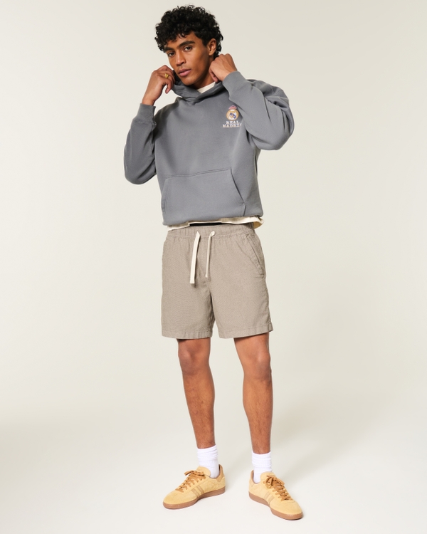 Mid-Thigh Linen-Blend Pull-On Shorts, Heather Brown view 2