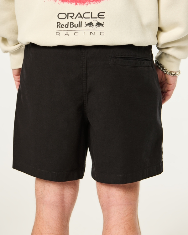 Mid-Thigh Linen-Blend Pull-On Shorts, Black Dd view 2