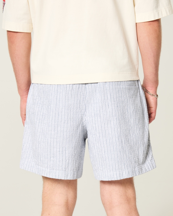 Mid-Thigh Seersucker Pull-On Shorts, Blue Stripe view 2