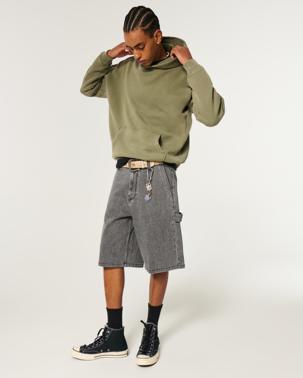 Below-the-Knee Super Baggy Denim Painter Shorts, Washed Black view 2