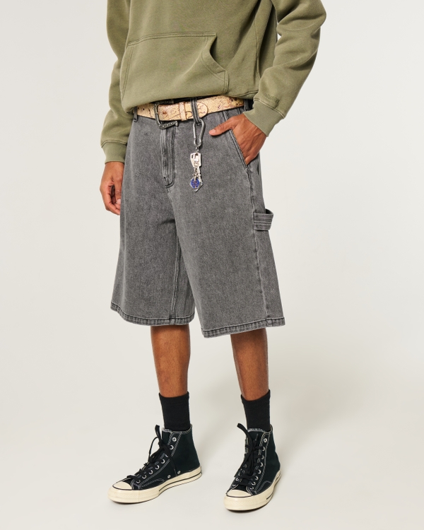 Super Baggy Painter Jean Shorts, Washed Black view 2