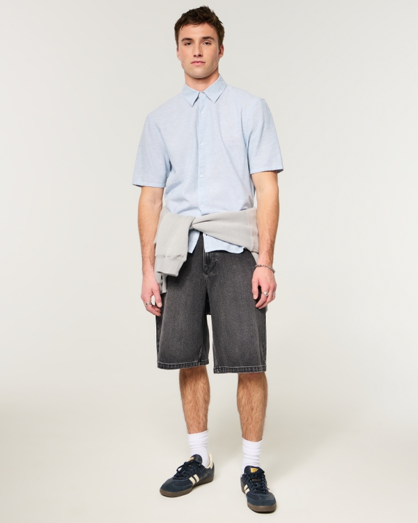 Star Applique Super Baggy Denim Shorts, Washed Black Destroy view 2