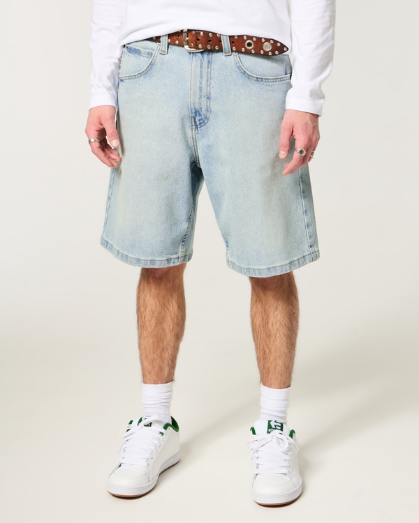 At-the-Knee Light Wash Baggy Denim Shorts, Light view 2