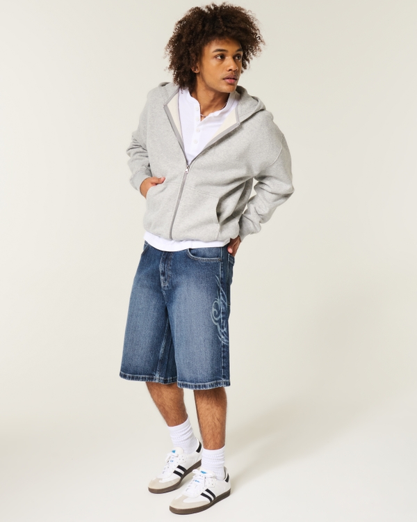 Cyber Sigilism Graphic Super Baggy Denim Shorts, Medium view 1