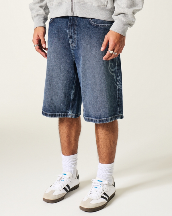 Cyber Sigilism Graphic Super Baggy Denim Shorts, Medium view 2