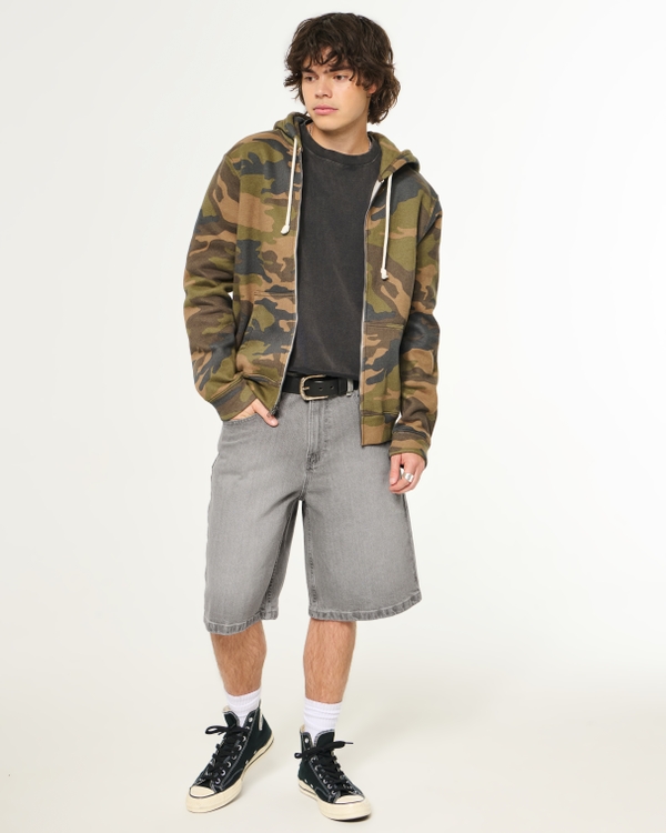 Super Baggy Denim Shorts, Dark Gray Wash view 1