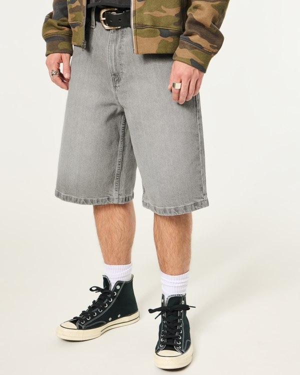 Super Baggy Denim Shorts, Dark Gray Wash view 2