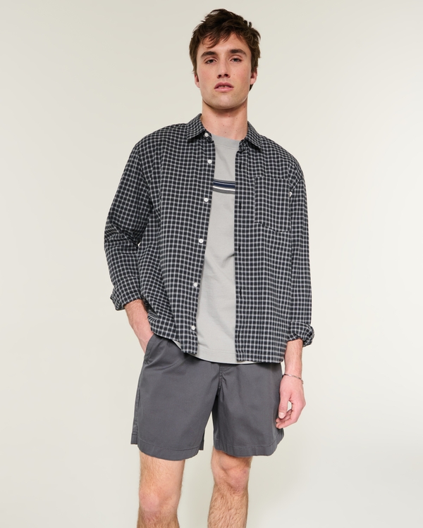 Above-the-Knee Twill Pull-On Shorts, Charcoal Gray view 1