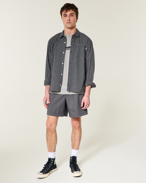 Above-the-Knee Twill Pull-On Shorts, Charcoal Gray view 2