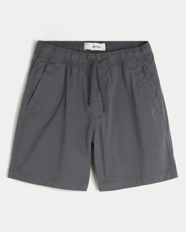 Above-the-Knee Twill Pull-On Shorts, Charcoal Gray view 1