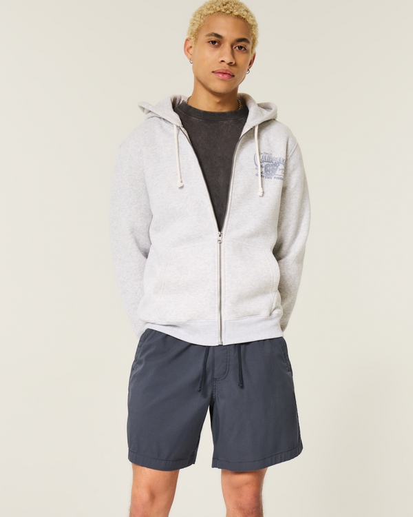 Above-the-Knee Twill Pull-On Shorts, Deep Navy Blue view 1