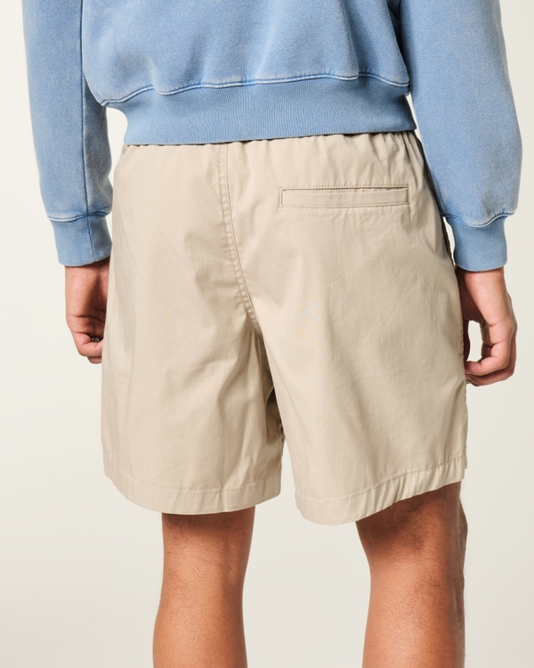 Above-the-Knee Twill Pull-On Shorts, Taupe view 2