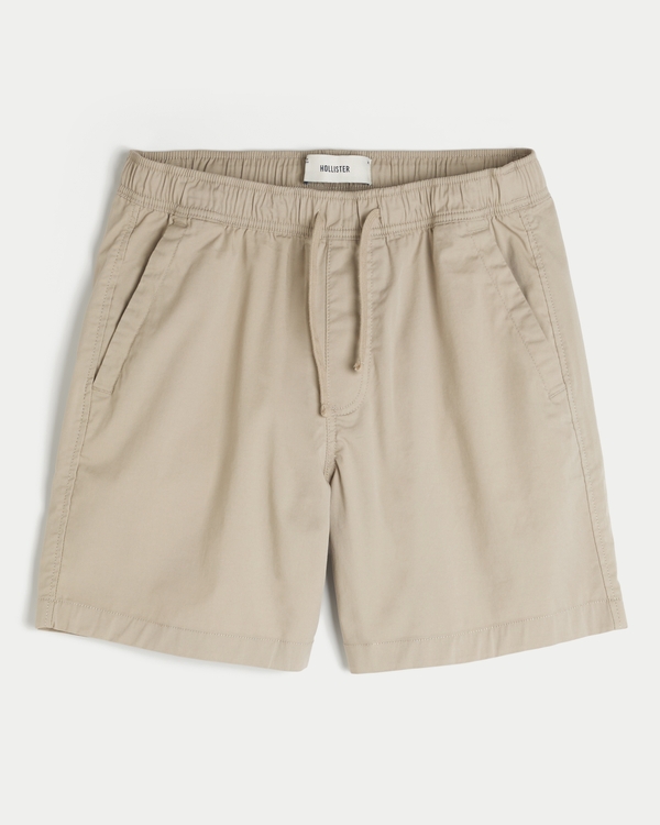 Above-the-Knee Twill Pull-On Shorts, Taupe view 1