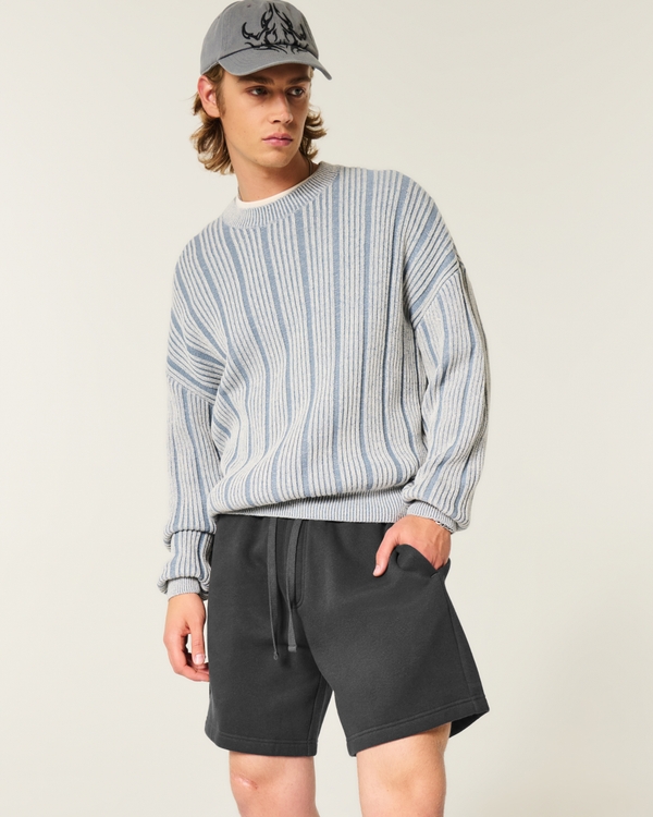 Above-the-Knee Baggy Fleece Shorts, Faded Black view 1