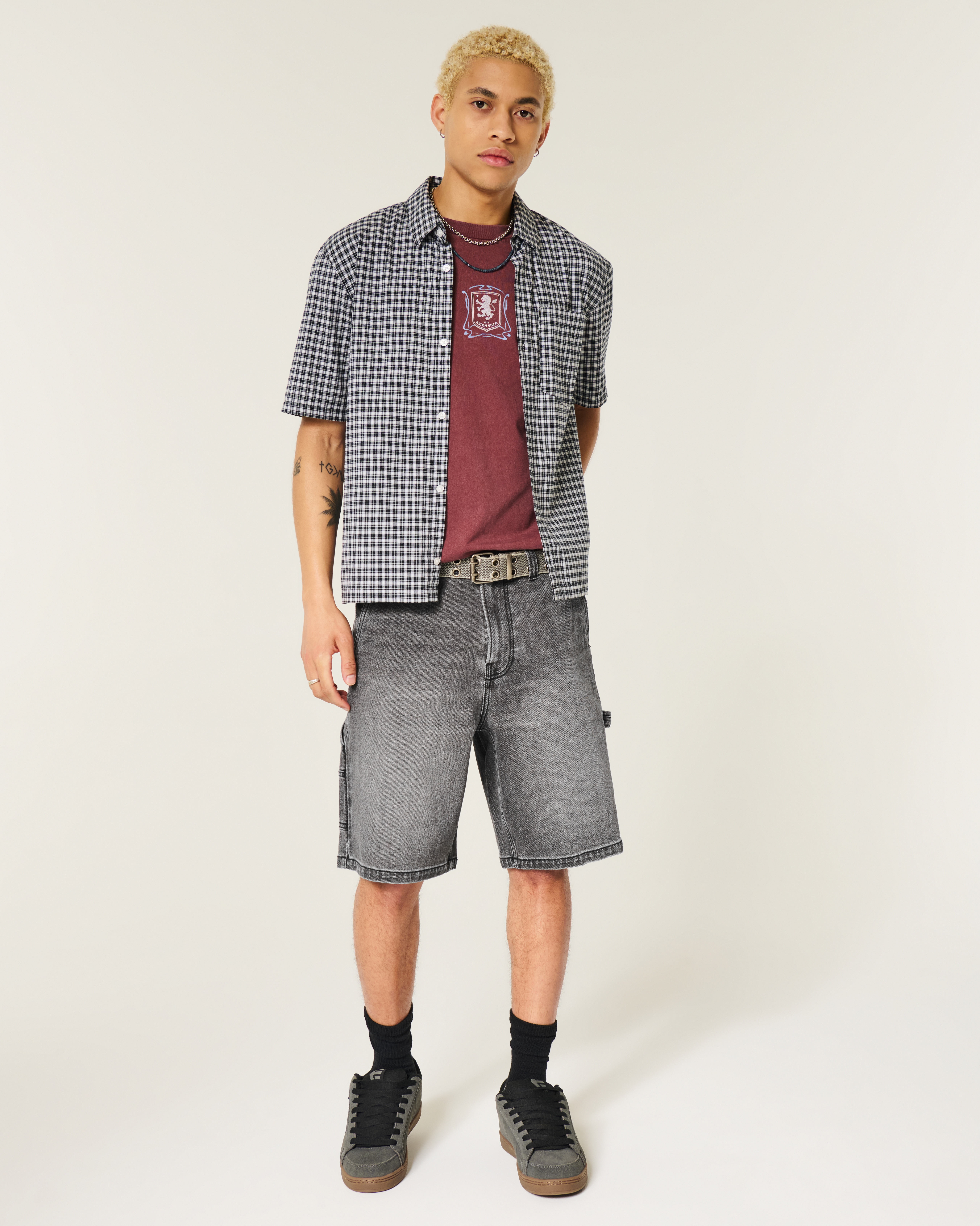 At-the-Knee Washed Black Denim Painter Shorts