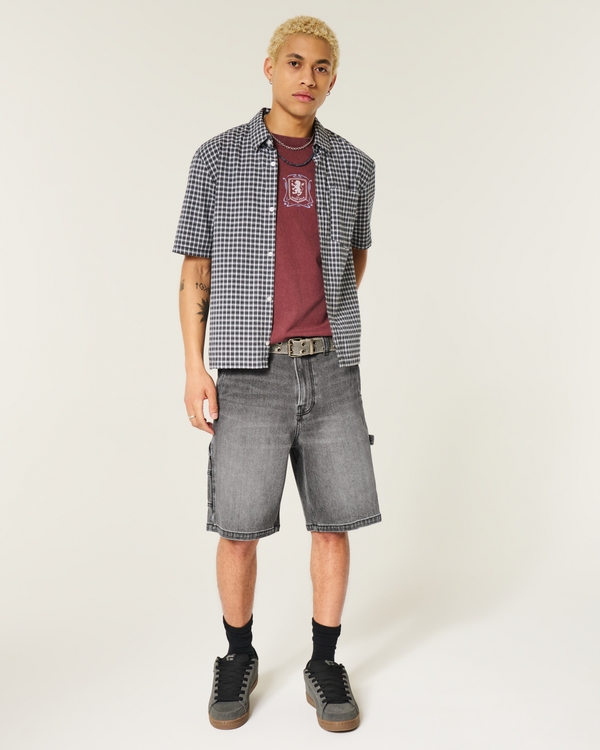 At-the-Knee Washed Black Denim Painter Shorts, Washed Black view 1