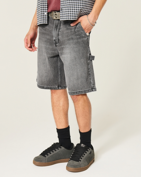 At-the-Knee Washed Black Denim Painter Shorts, Washed Black view 2