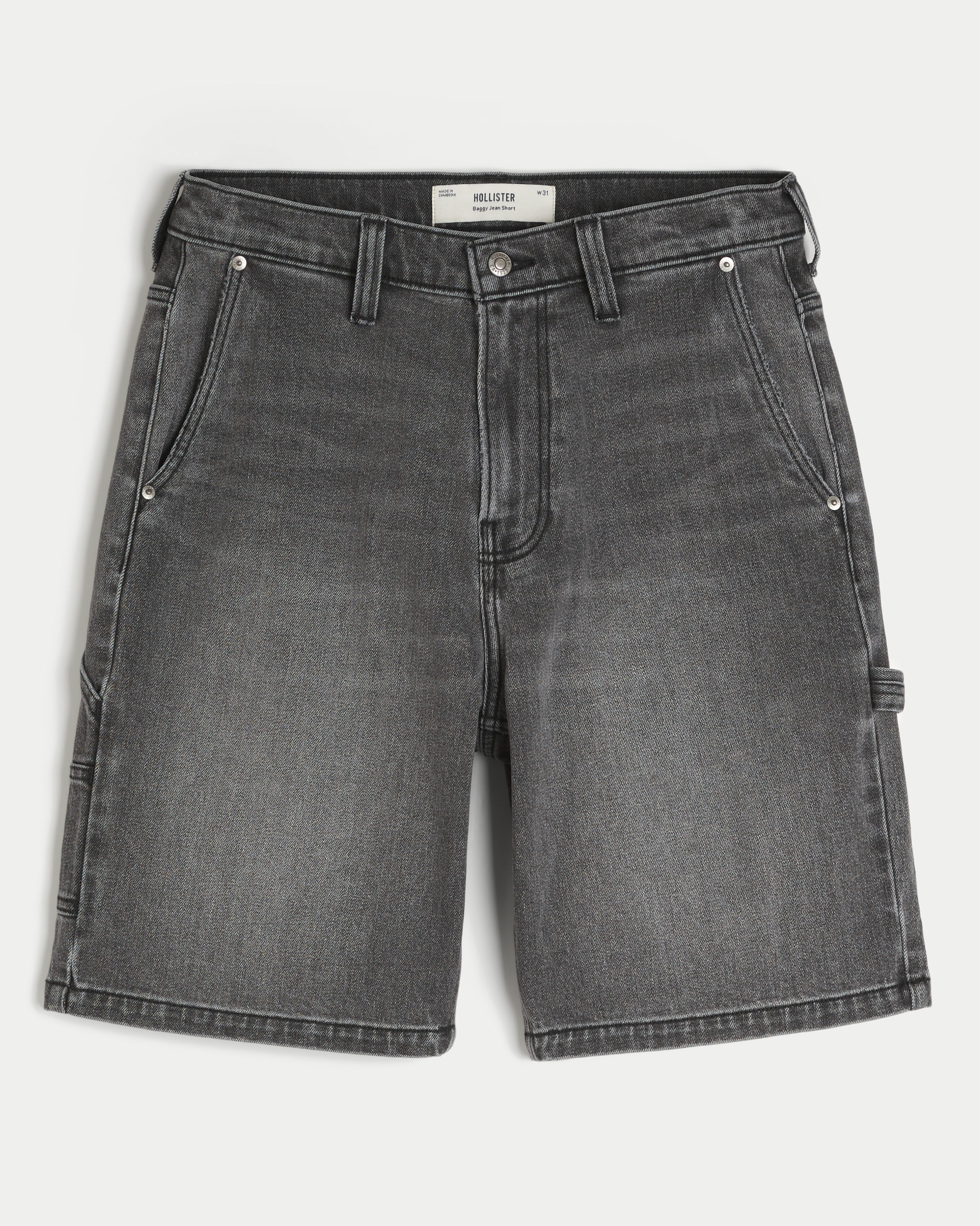At-the-Knee Washed Black Denim Painter Shorts