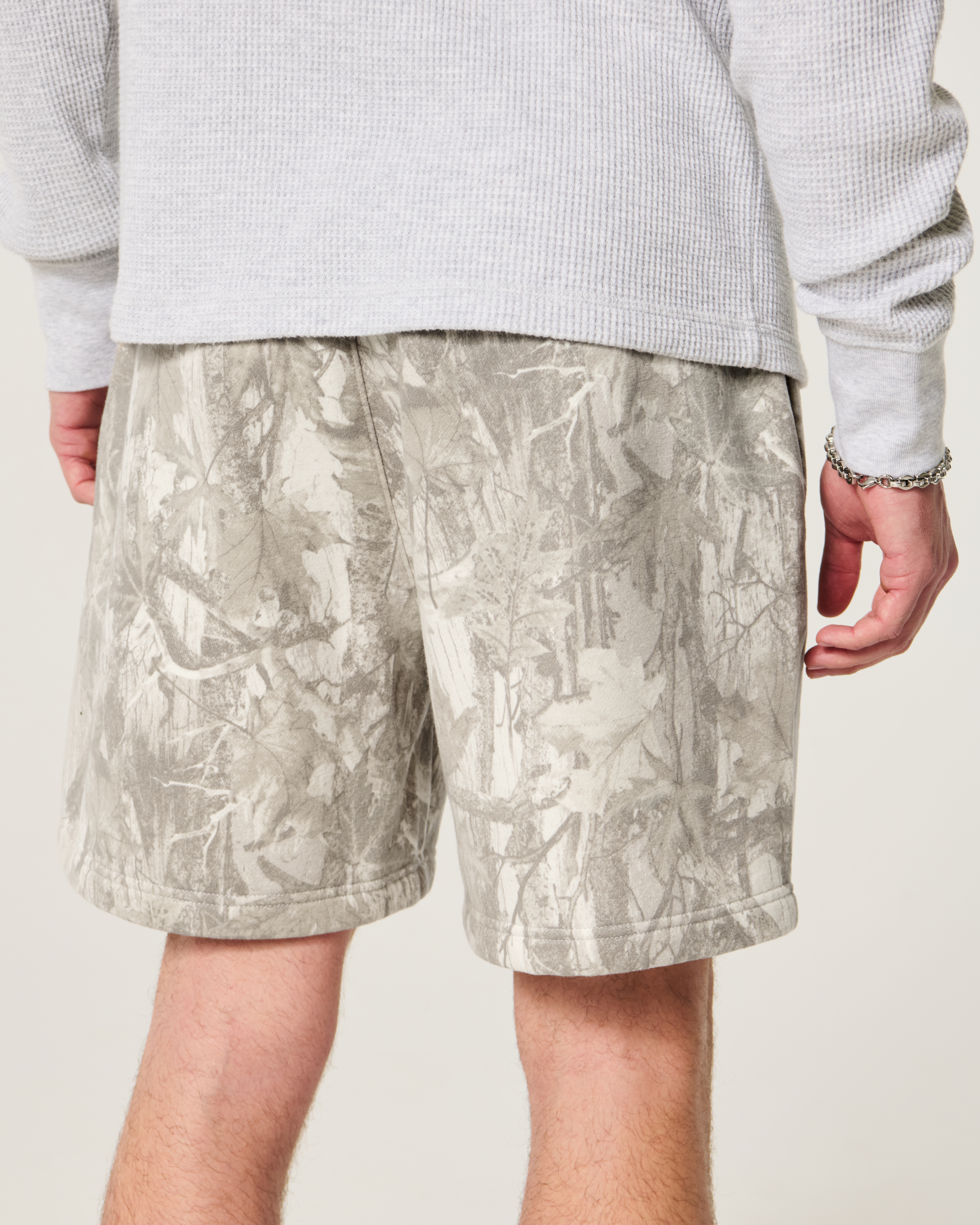 Above-the-Knee Baggy Fleece Camo Shorts